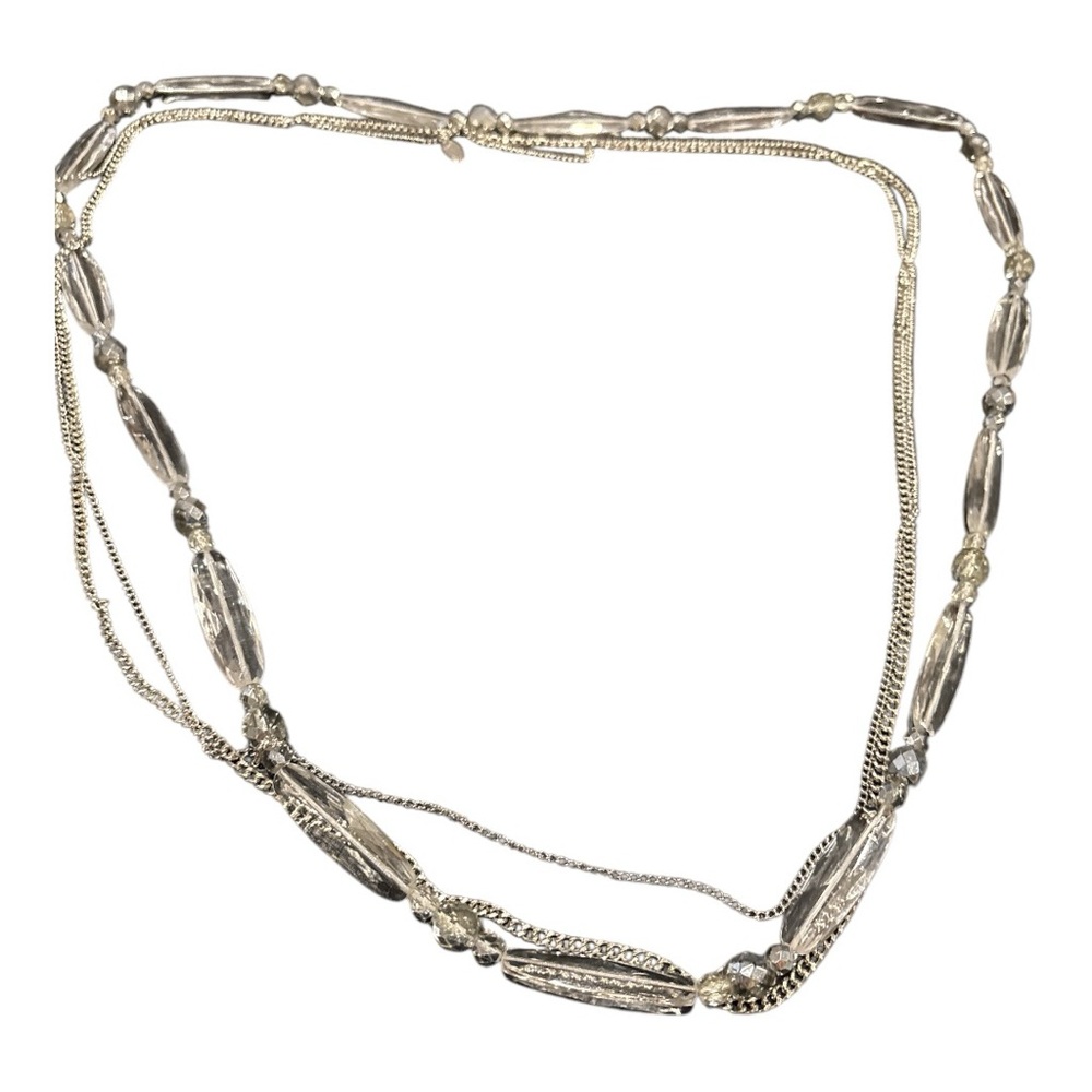 LK Jewelers Mark on this Acrylic and Triple Silver strand long necklace. LS